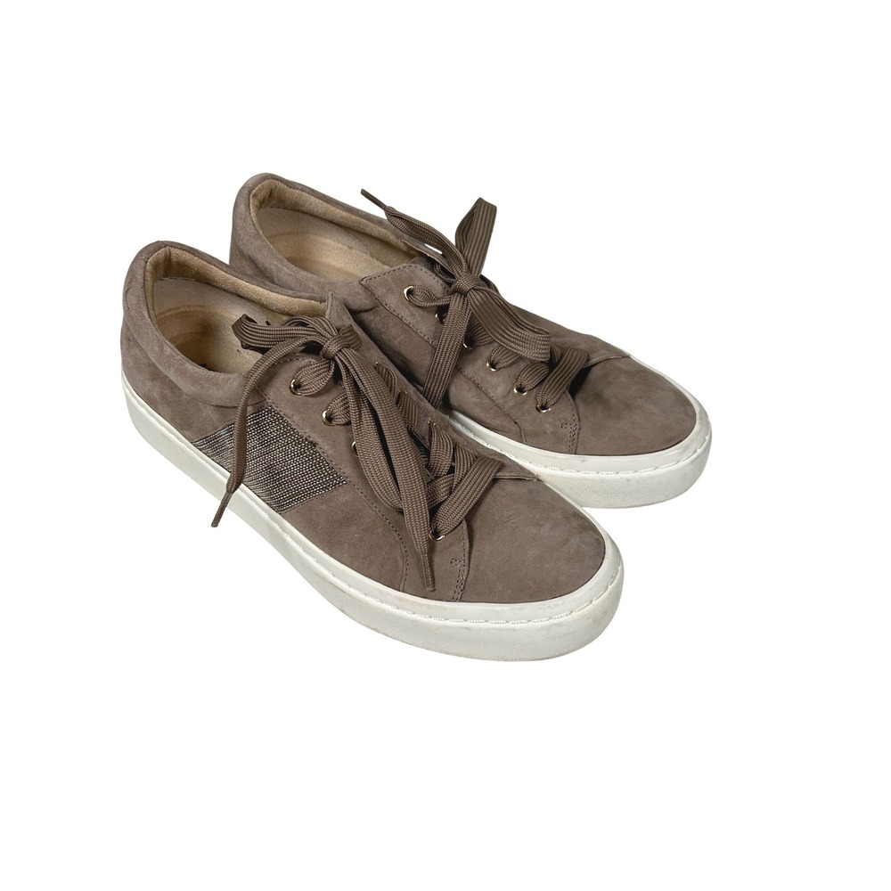 Vaneli Sport Sneakers Women's 7M Taupe Suede Rhinestone Lace Up Low Top Shoes